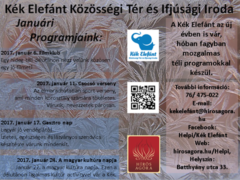 Kék Elefánt Közösségi Tér januári programajánlója