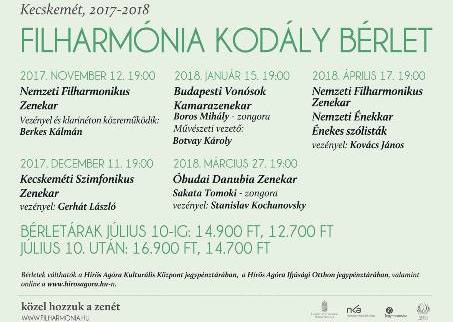 Filharmónia Kodály Bérlet Kecskemét, 2017-2018