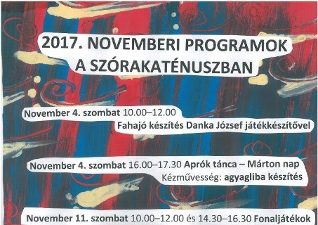 Szórakaténusz Játékmúzeum és Műhely programok novemberben