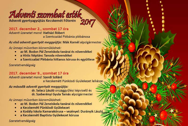 Adventi szombat esték 2017-ben Kecskemét főterén