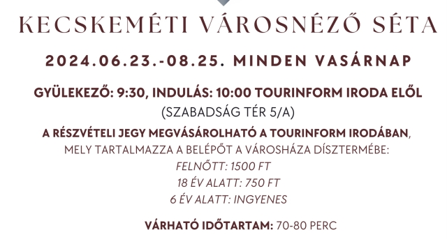 Nyári városnéző séták vasárnaponként Kecskeméten 