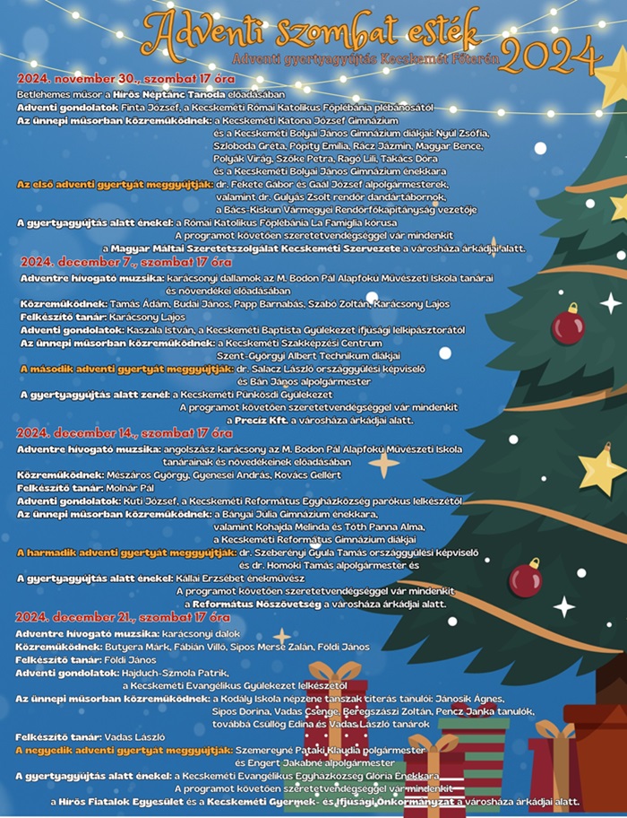 Adventi gyertyagyújtás Kecskemét Főterén