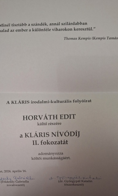 Horváth Edit költő énjének összhangja költészetében