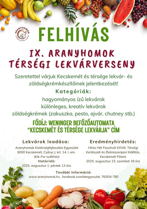 Felhívás a IX. Aranyhomok térségi lekvárversenyre