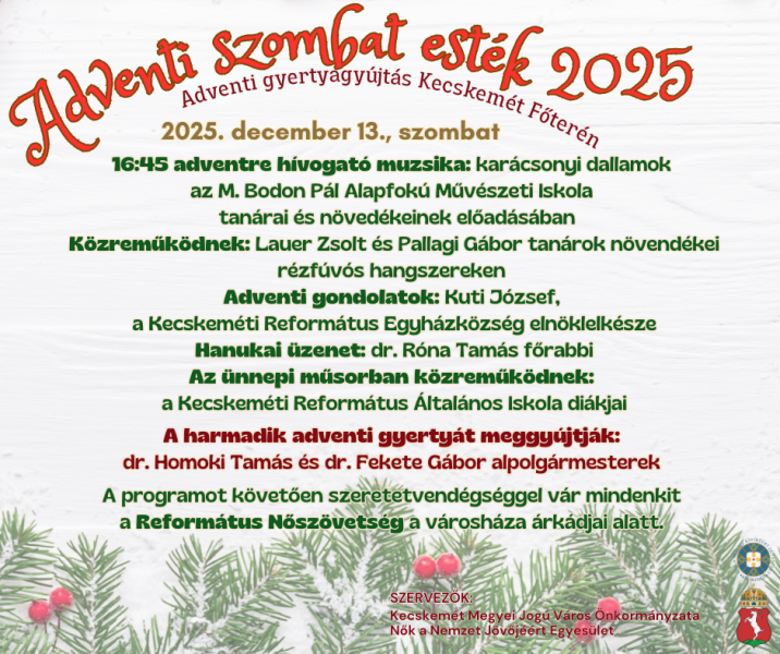 Adventi szombat esték Kecskeméten - 2025.