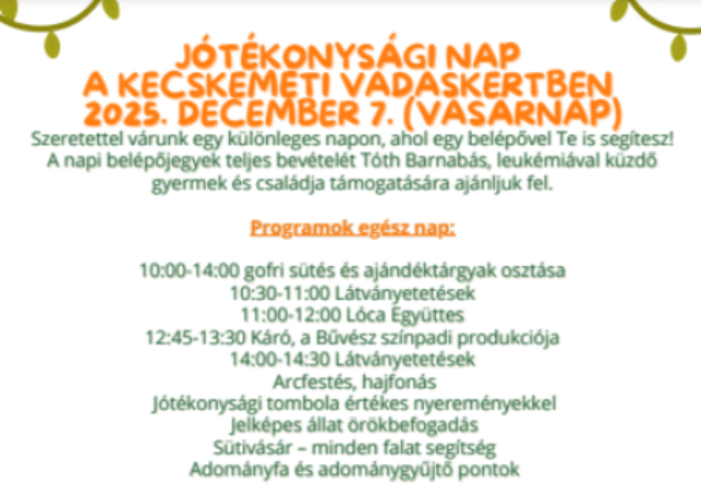 Jótékonysági nap a KECSKEMÉTI VADASKERTBEN