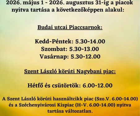 Nyári nyitvatartás a piacokon