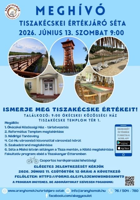 Aranyhomok Egyesület tisztakécskei értékjáró sétára invitál